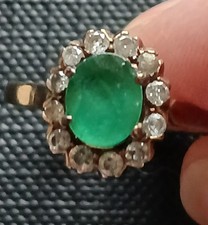 Emerald and Diamond Oval Cluster Ring