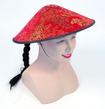 Chinese Red Coolie Hat Chinese New Year Party Fancy Dress Oriental China