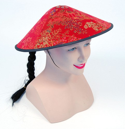 Chinese red coolie hat - chinese,