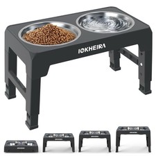 IOKHEIRA Raised Dog Bowls Stand Adjustable Height with 2 Stainless Steel Bowls