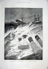 Original Old Antique Print Hms