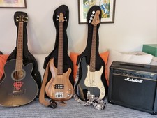 x3 Bass Guitars, Aria & Vintage Electric, RJ Accoustic, With Marshall Bass Amp