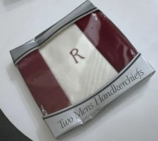 Vintage Men's Gents Hankerchiefs Initial R White Red Cotton Boxed