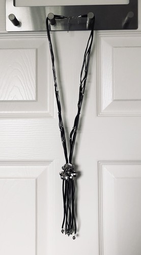 Silver black flower - silver, necklace