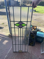 Antique Art Deco Leaded Stained Glass Window Panel: 1920s.