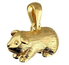 Gold guinea pig charm pendant yellow gold on 925 sterling silver new boxed