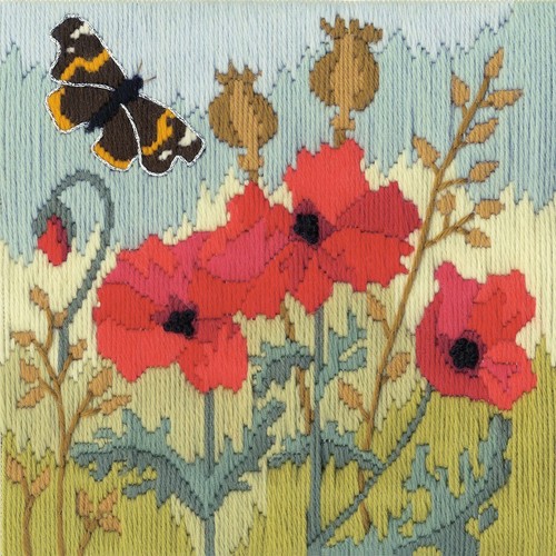 Red poppies long - stitch, kit
