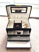 Dulwich Designs Burgundy Leather Jewellery Box, 3 Tiers, 2 drawers