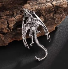 Silver Flying Dragon Brooch Pin Gift Retro Jewelry Badge Costume Decoration