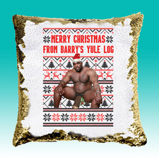 Barry Wood Yule Log Square Sequin Cushion - Novelty Rude Joke Explicit Home Gift