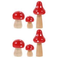  6 Pcs Wood Mushroom Wooden Miniature Garden Accessories Mushrooms Ornament