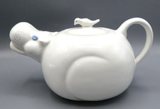 Carlton Ware Hippopotamus Teapot with Bird Lid – White, 22cm – Excellent