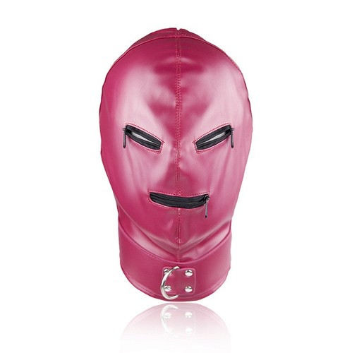 Pink bondage hood mask zip - bondage,