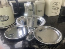 Vintage 3Tier metal Cake Stand Folds Dessert Afternoon Tea Tray  c.1950s-1970s