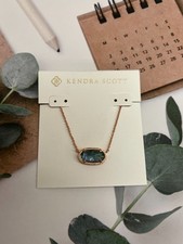 Kendra Scott Elisa Blue Green Pendant Rose Gold Plated Necklace