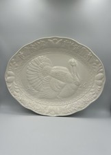 Large Turkey Platter Oval Ceramic Japanese Cream Glazed Vintage