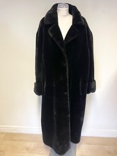 PARALLEL BLACK FAUX FUR COLLARED V NECK LONG SLEEVED LONG COAT SIZE L/XL