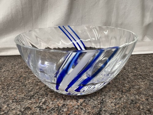 Glass bowl with blue - and, white