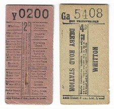 Bus Tram Tickets, 2 No IPSWICH CORPORATION TRAMWAYS, Derby Road Stn./Whitton Etc