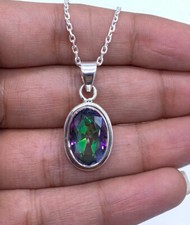 Oval Cut Sterling Silver 925 Mystic Topaz Pendant Gemstone Designer Necklace 