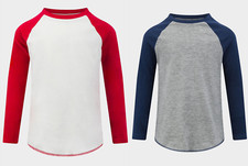 Boys Two Colour Long Sleeved Baseball Shirt, Ages 4-5, 6-7, 8-9, 10-12, 12 Years