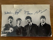THE BEATLES PHOTO Autographed by Louise Harrison with Snip from George's Jacket