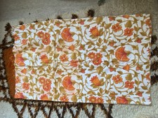 Vintage Fabric Pair Of Curtains Floral Orange Flower Power Retro Midcentury