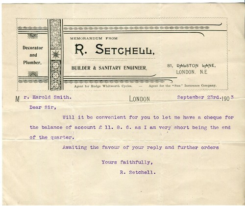 Domestic bill 1903 - , ealing