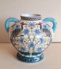 William De Morgan Persian Iznik Style Peacocks Painted Porcelain Vase Past Times