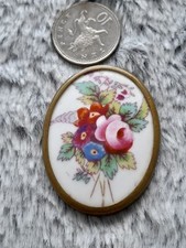 Vintage Floral Royal Worcester Oval Pin Brooch Lapel Fine Bone China
