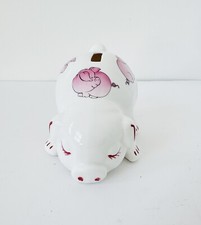 Vintage Crown Windsor Bone China Pink Piggy Bank Hand Painted Money Box