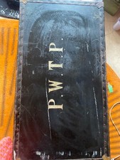 Vintage Steamer Black Wardrobe Trunk Early 20th Century , Brass with letters