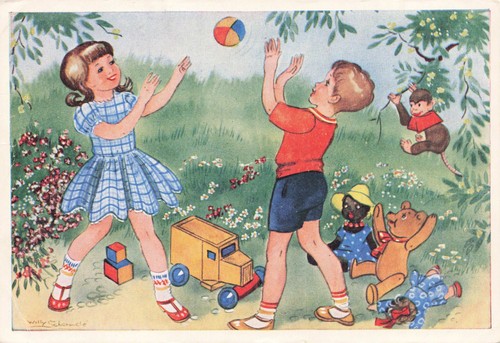 Vintage children playing ball - playing,