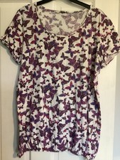 George Purple Butterfly Tie Side Short Sleeve Top Elasticated Hem Size 16