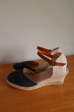 Navy Faux Suede  Espadrille Wedge Heel Closed Toe Sandals Pavers UK 7 EU 40