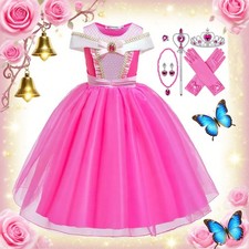 Sleeping Beauty Aurora Princess Costume Girls Pink Fancy Dress Up CosplayOutfit