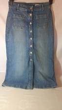 M&S LONG BUTTON FRONT DENIM SKIRT SIZE 10