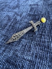 vintage irish sterling silver marcasite connemara marble sword brooch seramain