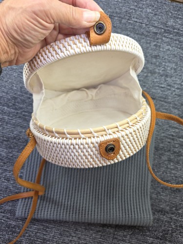 Round woven rattan crossbody