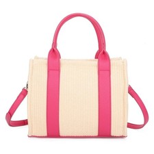 Women’s Small Woven Straw Tote – Double Handle Bitone Handbag 1571