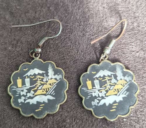 Vintage damascene earrings - damascene,