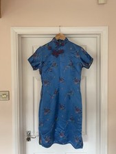 Vintage Blue Chinese Silk/Satin Traditional Dress Size ( In Description )