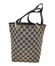 GUCCI Tote Bag GG Canvas 002 1099 Black x Beige