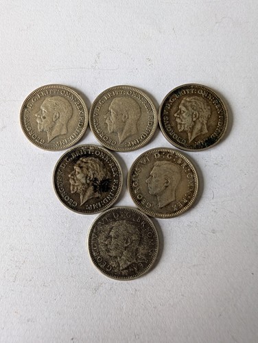 Silver threepenny bits - silver, x6
