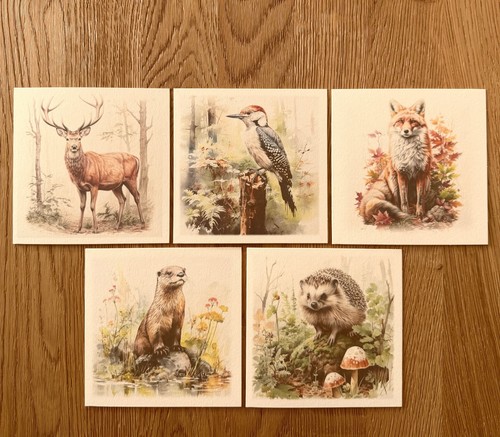 Notelets pk5 woodland animals - notelets,