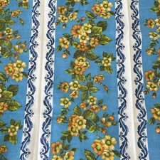 Vintage Floral Barkcloth Fabric Roses Blue Yellow White Green 42"x34" 118cmx86cm