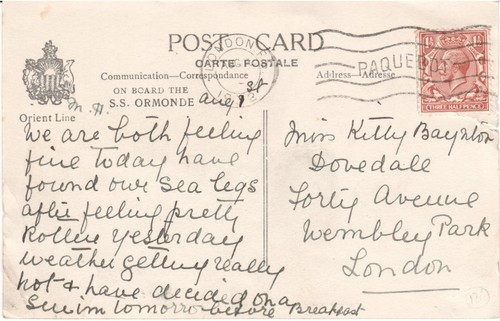 Ormonde post card to - post,