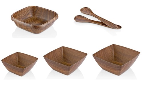 Square salad bowl wood effect - salad,