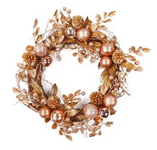 55cm Christmas Wreath With Rose Gold Baubles
