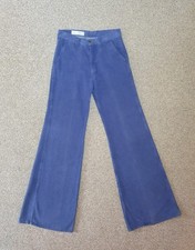 Vintage Flares Flared Trousers Brushed Cotton Purple Blue 29W Size 10 / 12